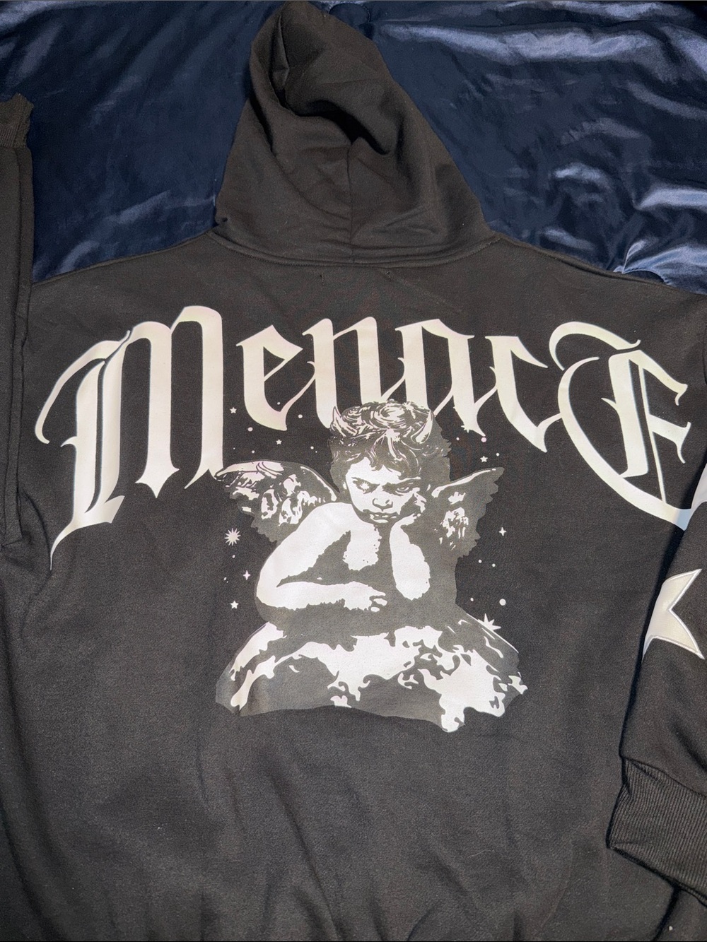 Fashion Nova Men’s Black Hoodie With White Cherub Graphic